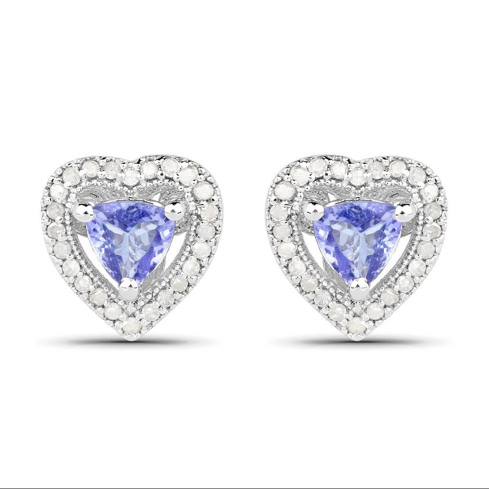 Tanzanite & Diamond Heart Stud Earrings